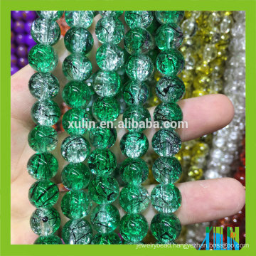 8mm green round glass drawing craccle bead landing for jewelry